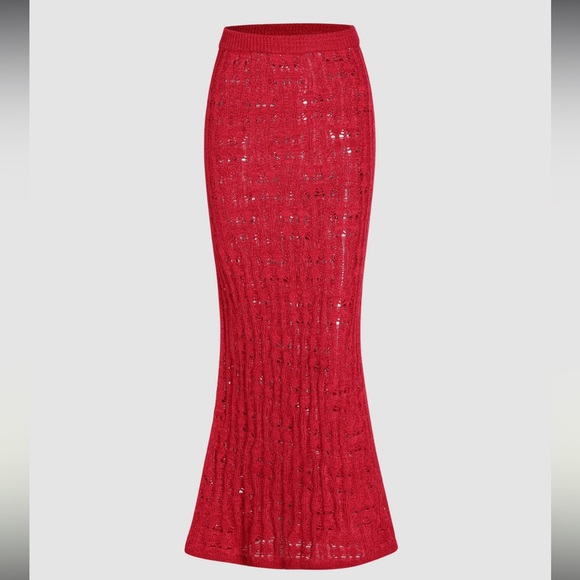 CIDER Solid Hollow Out Knitted High Waist Skirt (or strapless dress) NWT Size L - Picture 3 of 15